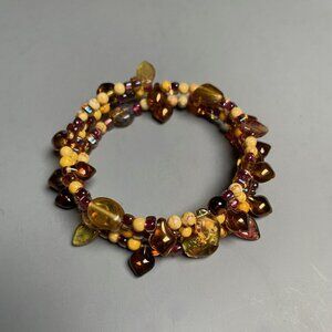 Yellow Gold Brown Glass/Yellow Turquoise Mixed Bead Bracelet